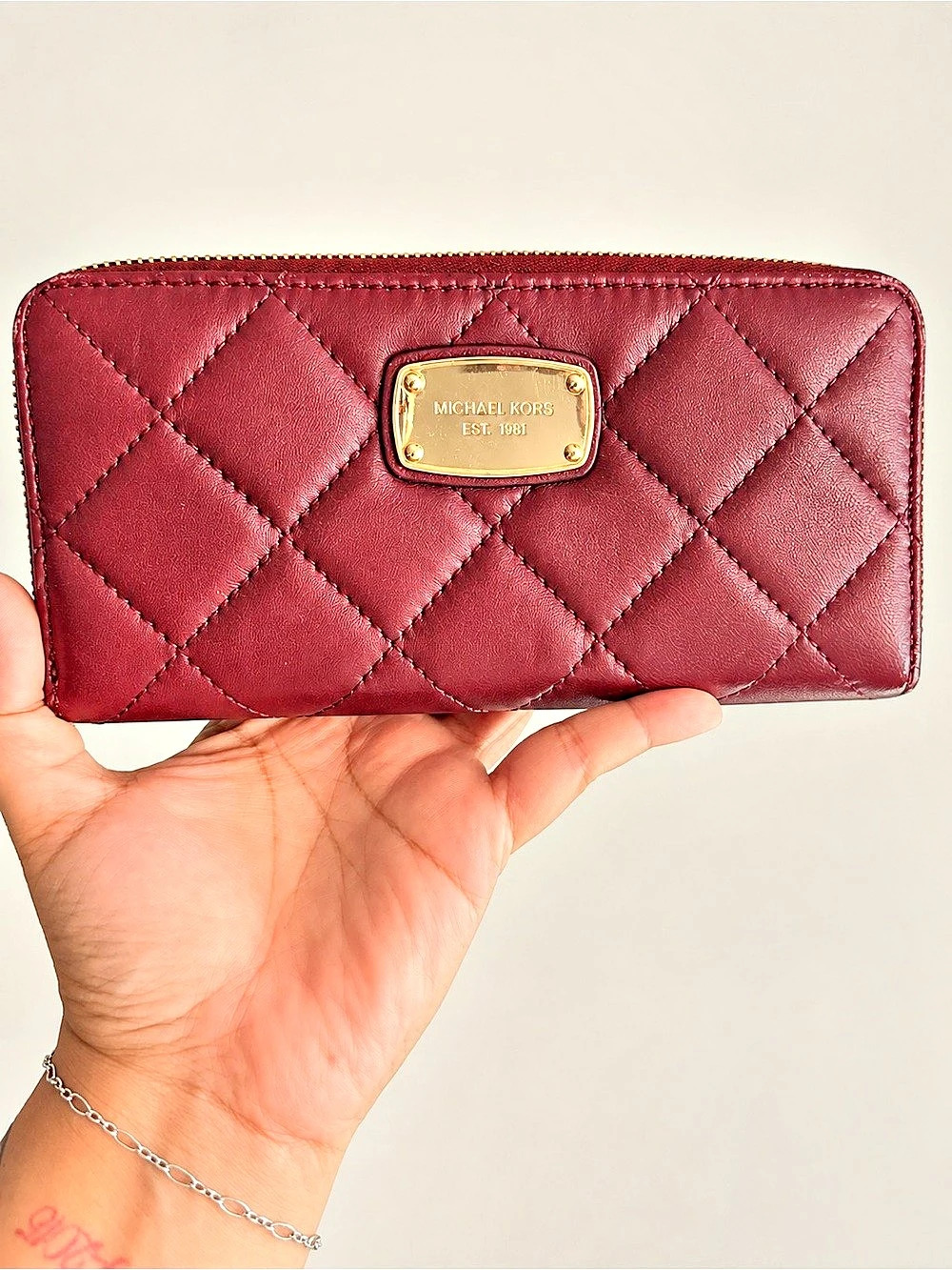 Michael Kors Quilted Zip-Around Wallet in Red